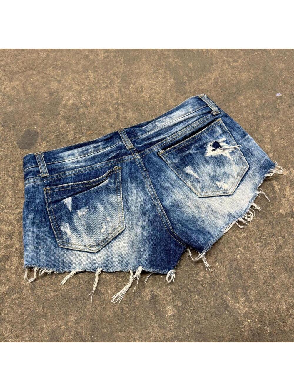 Vintage Y2K Low Rise Denim Micro Shorts Faded Spiked - Picture 8 of 8